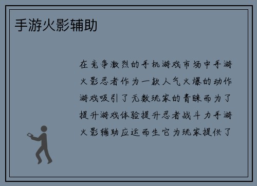 手游火影辅助